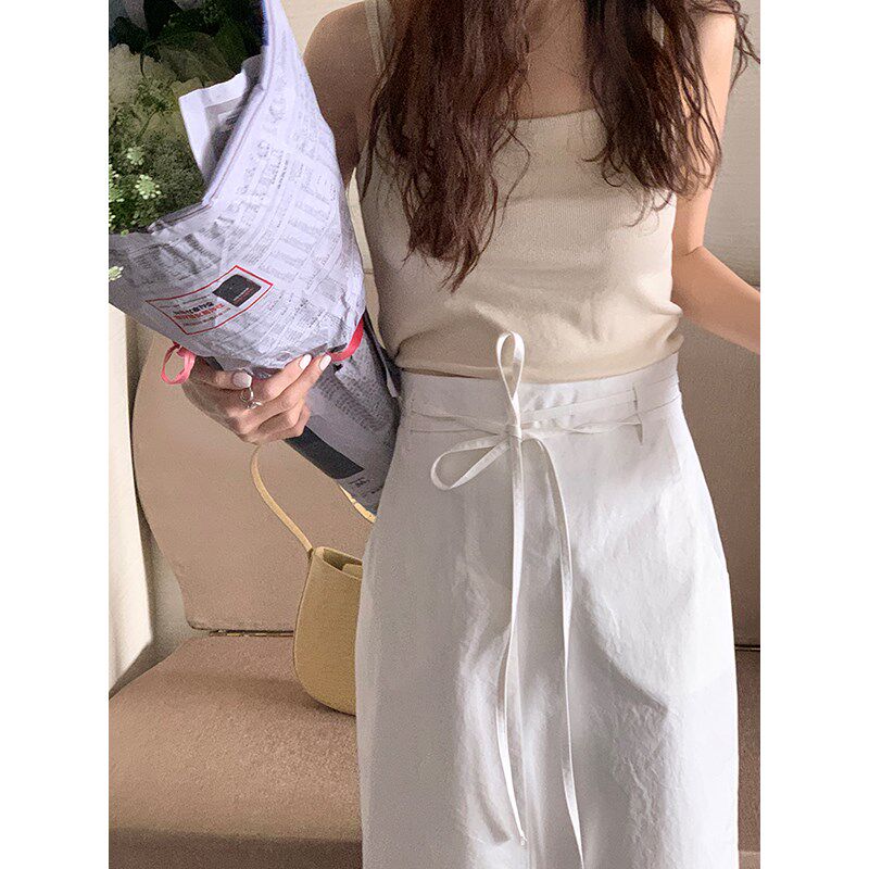 大艾的殿 白色半身裙女夏季2024新款长款直筒通勤高腰设计感裙子