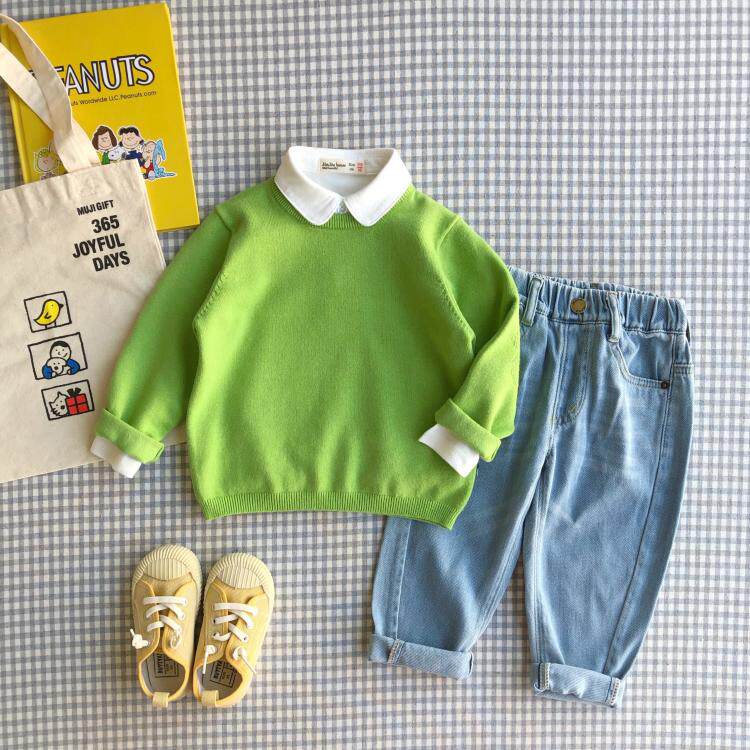 2021秋男童女童韩版纯棉薄款套头针织衫儿童宝宝圆领毛衣打底衫潮