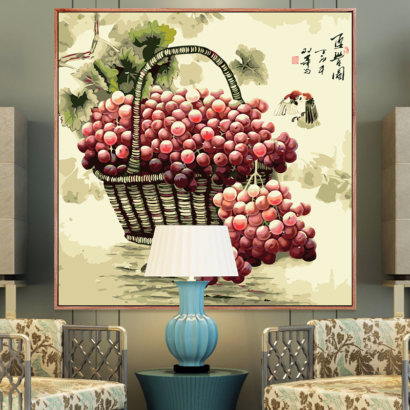 diy数字油画客厅填充画减压中国风水果K手绘填色手工油彩画装饰画图片