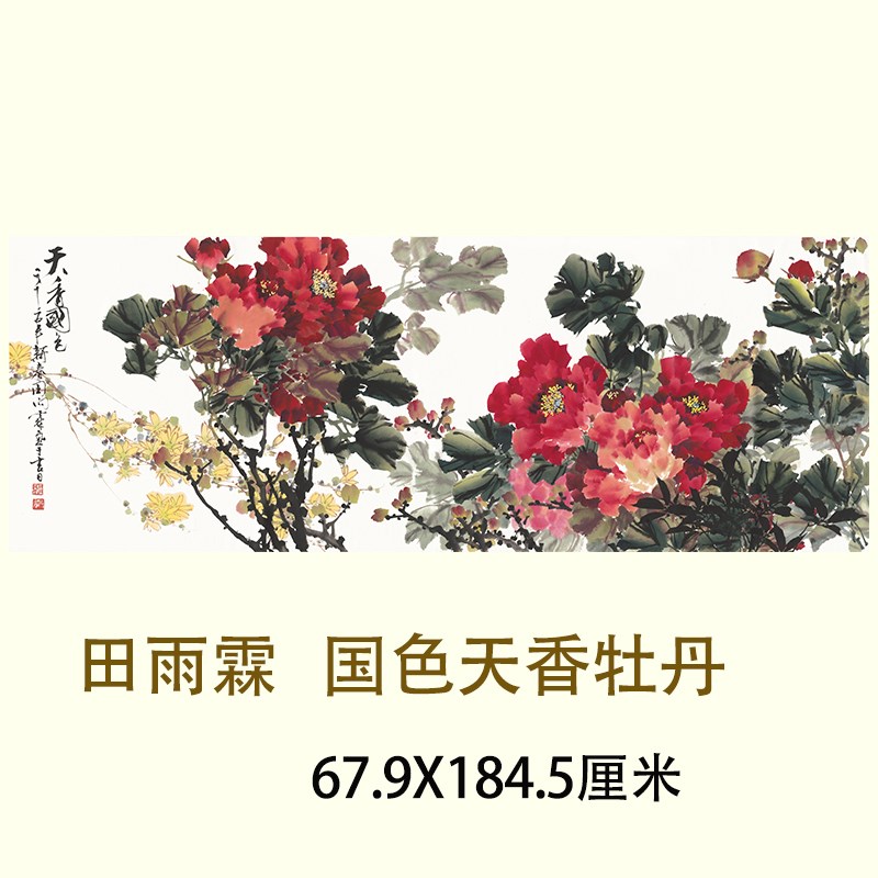 田雨霖 国色天香牡丹图饭店客厅横幅喜庆挂画Q宣纸画芯艳丽装饰画图片