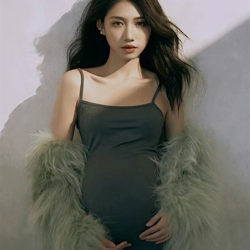 影楼新款孕妇拍照服装纯棉孕妇吊带连衣中长款鱼尾裙