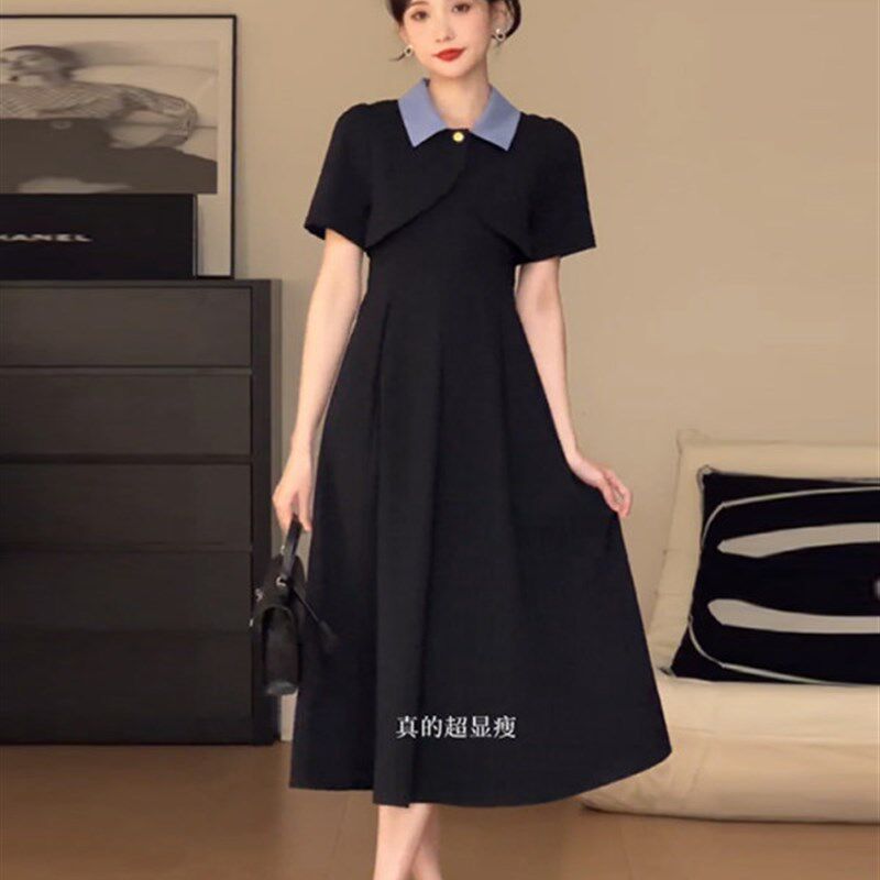 孕妇夏装连衣裙黑色赫本风大码长裙子2023新款显瘦吊带裙时尚套装