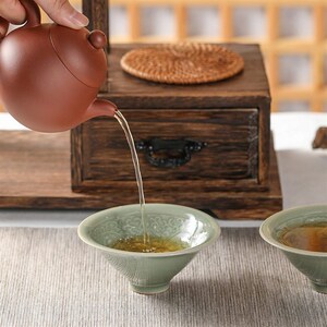 观复博物馆耀州窑青瓷斗笠盏中式陶瓷H品茗杯功夫茶杯主人杯单杯