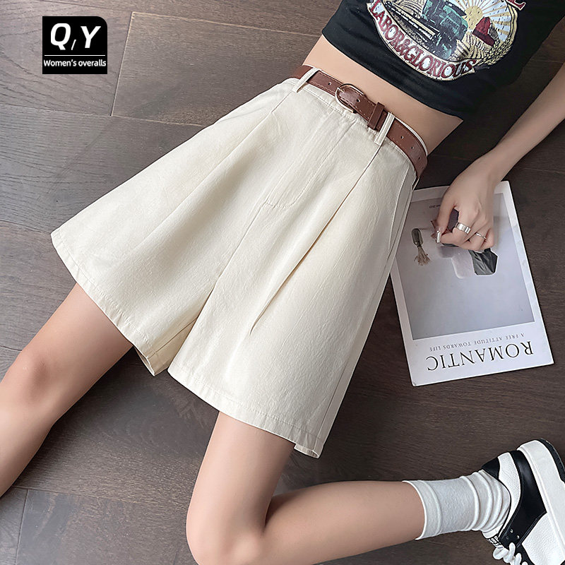 米白色牛仔五分裤女2024新款夏季宽松小个子外穿中裤阔腿a字短裤