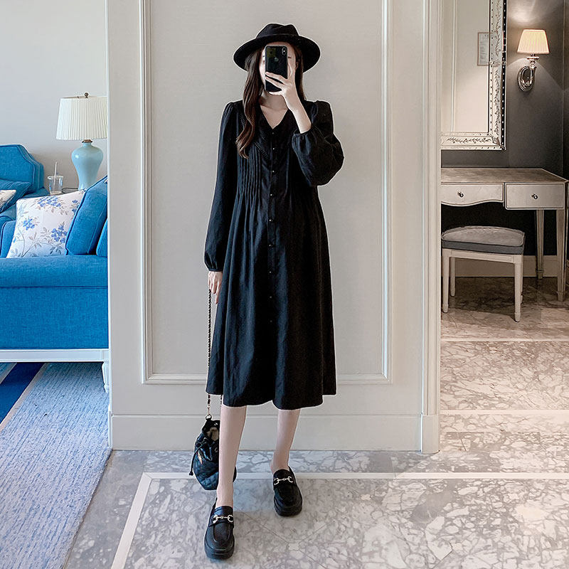 孕妇装秋季新款V领可哺乳连衣裙早秋气质过膝宽松长款连衣裙大码,孕妇装/孕产妇用品/营养,连衣裙,淘宝优惠券,粉丝福利购,淘宝优惠卷