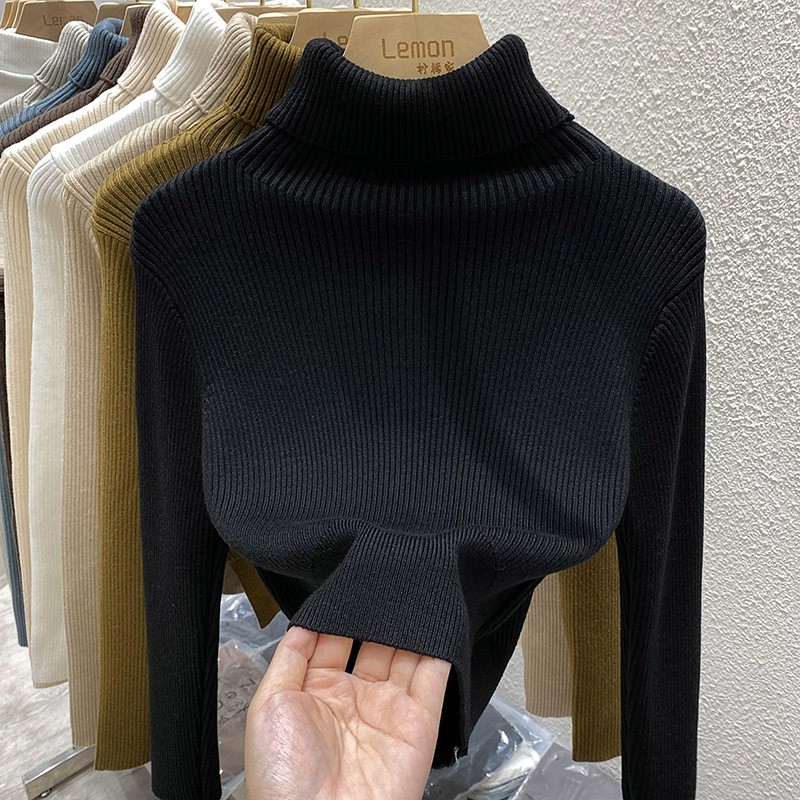针织衫女秋冬修身短款高领毛衣打底衫洋气时尚设计感小众内搭上衣