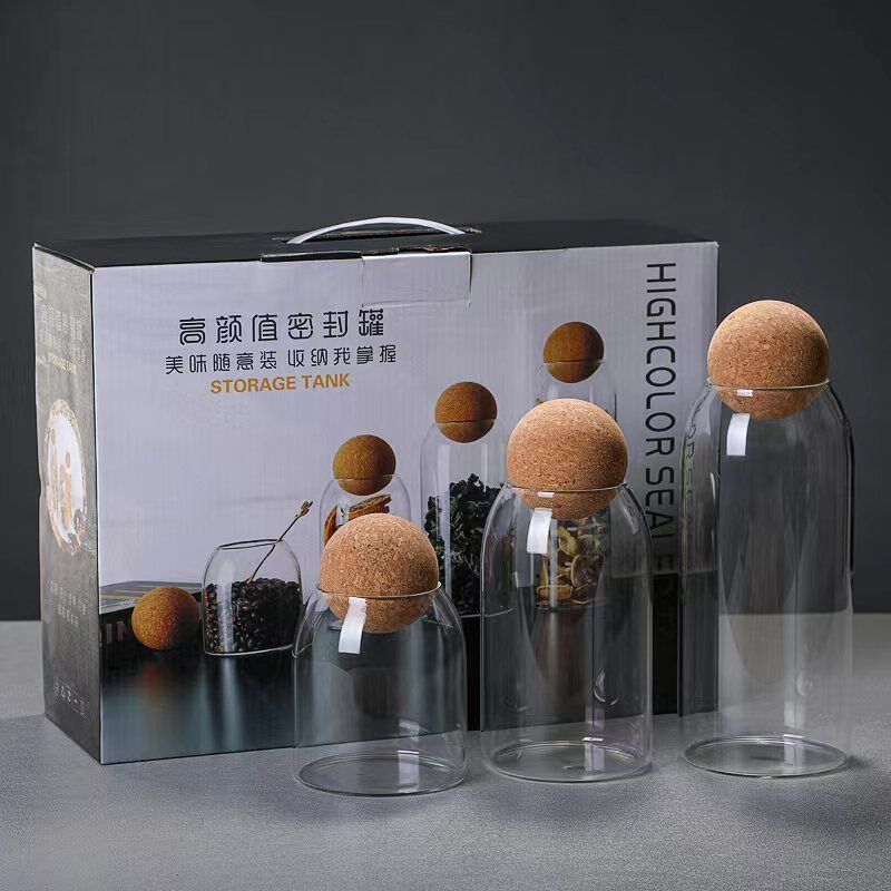 软木塞玻璃瓶子咖啡豆密封罐带盖储物罐家用茶叶罐圆形储物罐