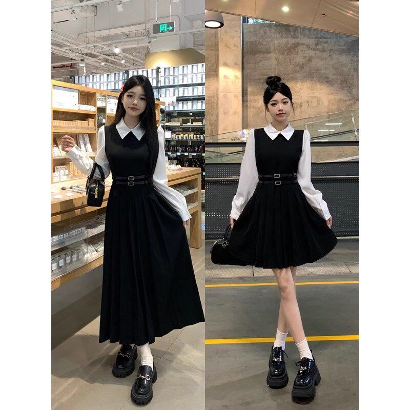胖mm秋冬新款假两件长袖裙子大码女装高腰显瘦时尚气质小众连衣裙
