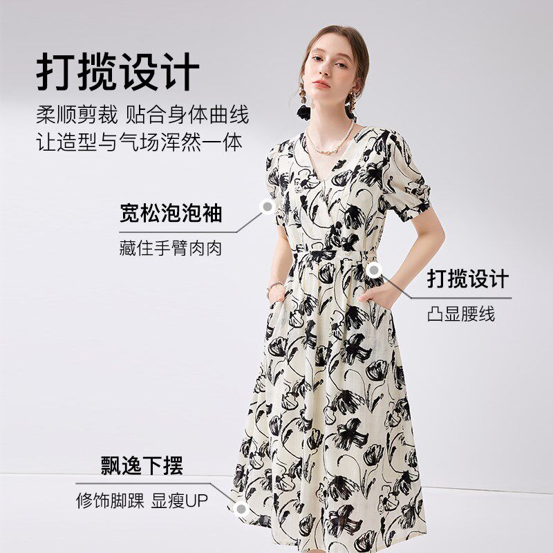 复古国风水墨印花妈妈连衣裙20连衣裙