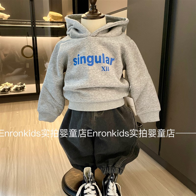 婴孩冬季卫衣男女宝宝冬款裤子加绒加厚连帽上衣休闲时尚裤子潮流