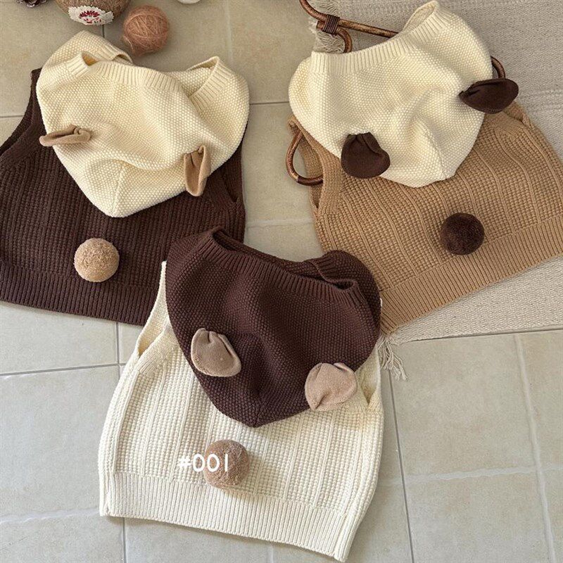 男童韩系洋气针织马甲婴儿宝宝春秋卡通帽衫小童连帽坎肩背心薄款