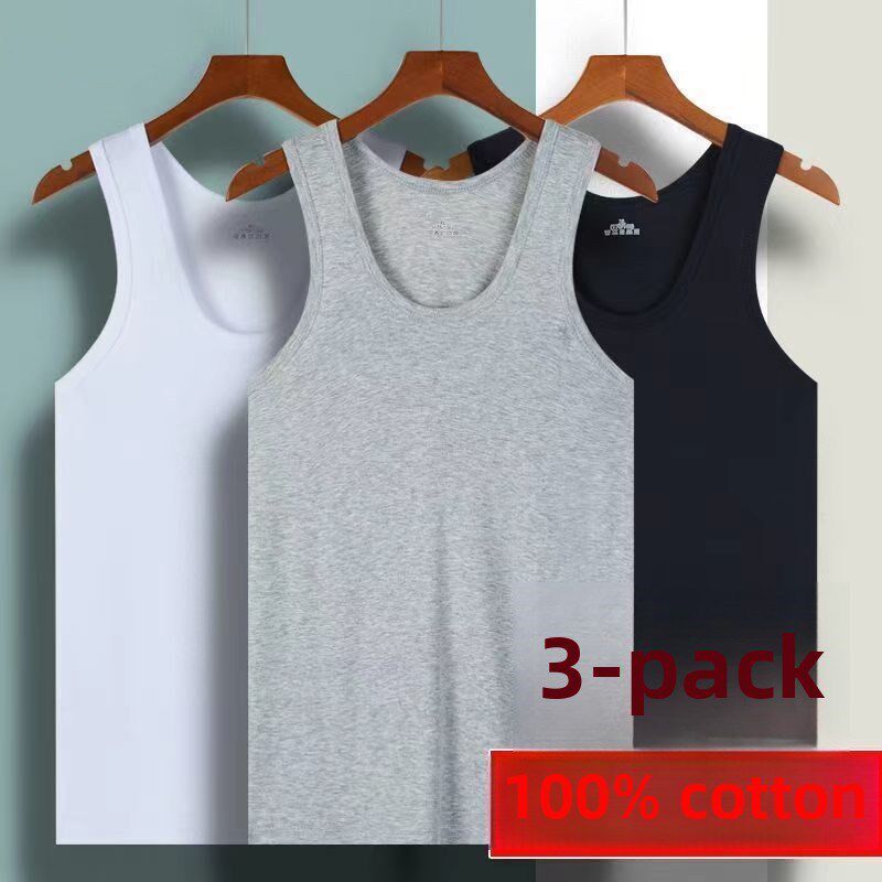 三件装男士背心夏季潮纯棉修紧身型跨栏运动健身打底白色汗衫韩版