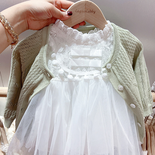22婴儿春装宝宝针织开衫薄款夏季外套婴幼儿公主百天周岁镂空毛衣