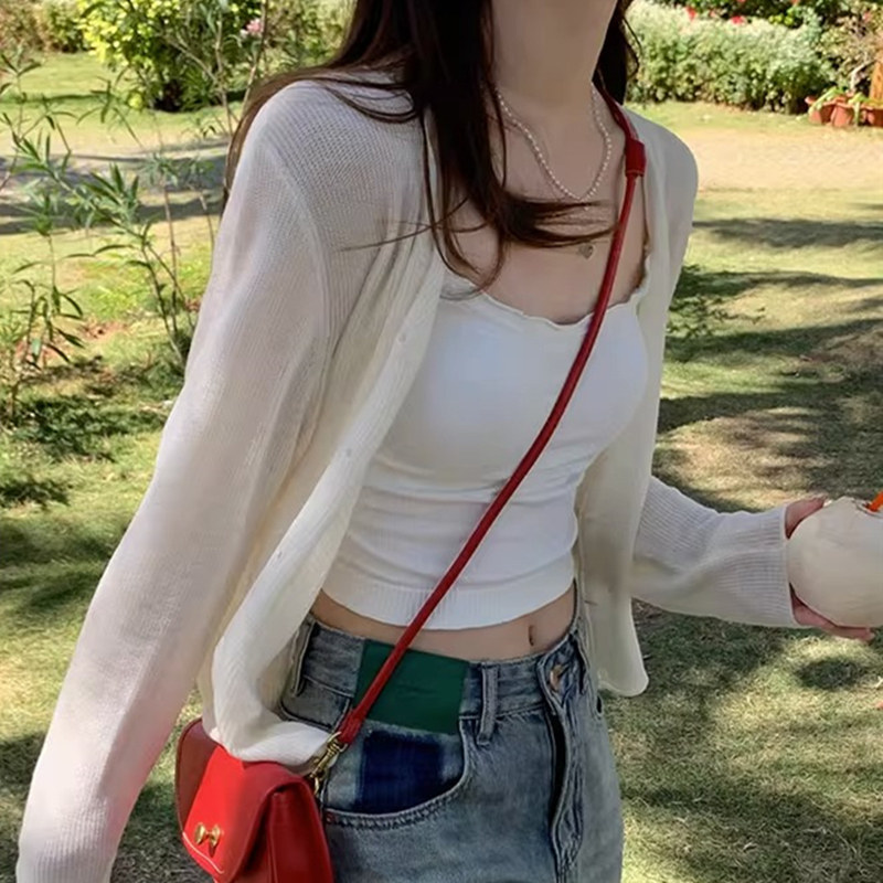 白色防晒衣女夏季薄款外搭开衫配吊带裙子针织罩衫披肩上衣短外套