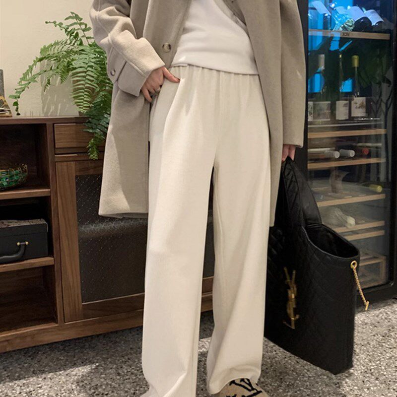 孕妇裤子外穿秋冬加绒休闲阔腿裤时尚垂感百搭托腹宽松直筒裤长