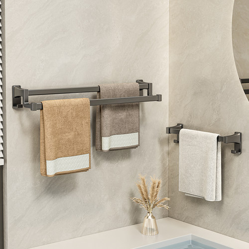 毛巾架单杆免打孔厕所浴室凉毛巾杆双层挂杆卫生间浴巾置物架子