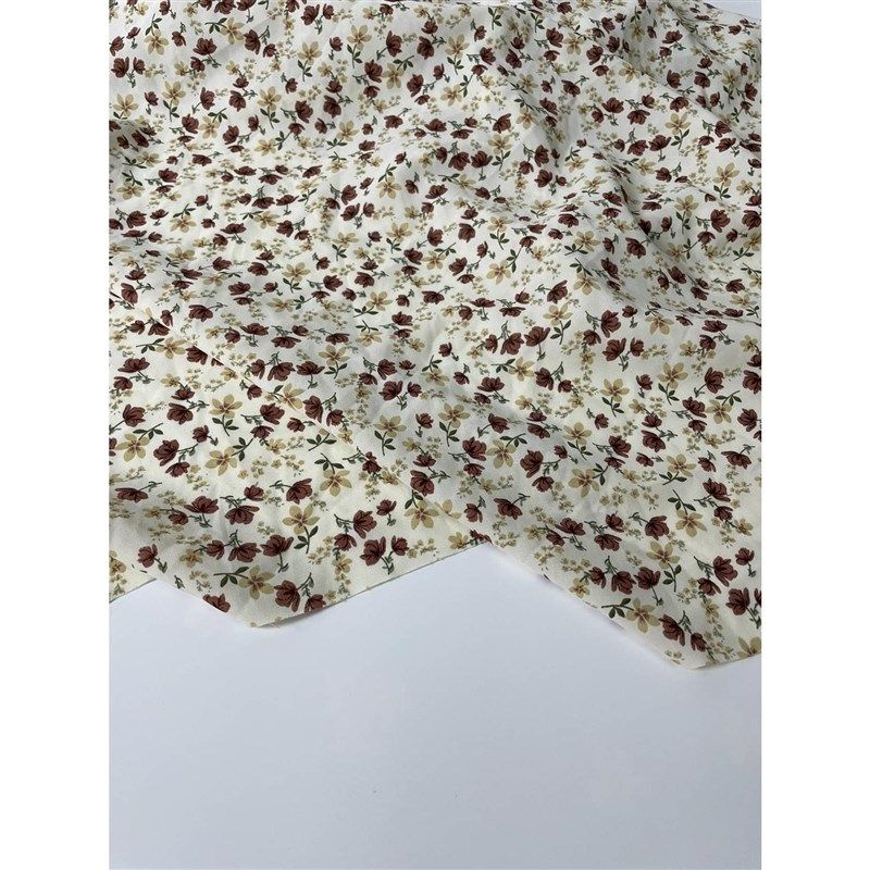 E506米色底小碎花印花雪纺布头 柔软垂坠透气连衣裙上衣旗袍面料