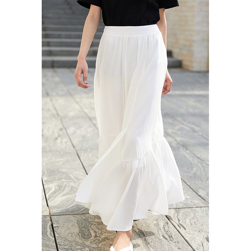 CR白色半身裙女夏季半裙新款不规则设计感分叉清冷白色系穿搭海边