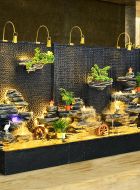 天越水幕墙流水屏l风隔断酒店公司玄关假山喷泉风水轮摆件庭院装