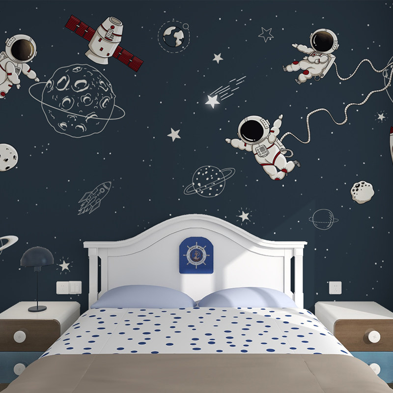 儿童房墙面装饰墙纸卧室男生星空壁纸男孩房床头U壁画墙布背景墙