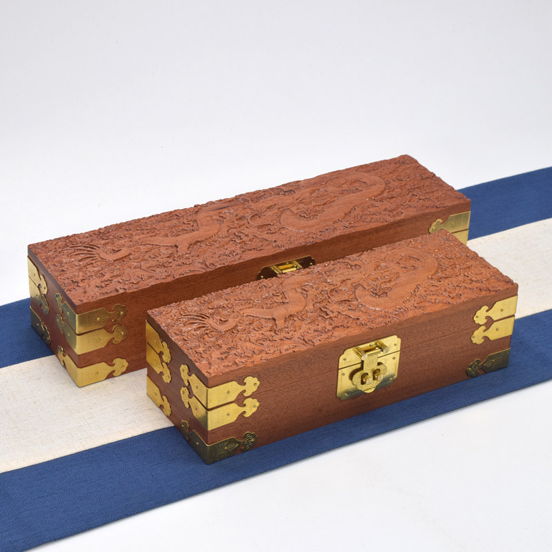 红木盒子花梨木首饰盒画盒长方C形木箱实木箱子收纳箱雕龙款