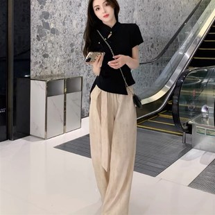 新中式国风套装女夏季2025新款显瘦减龄气质O休闲运动阔腿裤两件