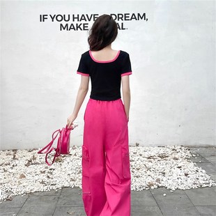 多巴胺工装裤g套装女夏季两件套薄款2025新款运动休闲火龙果阔腿