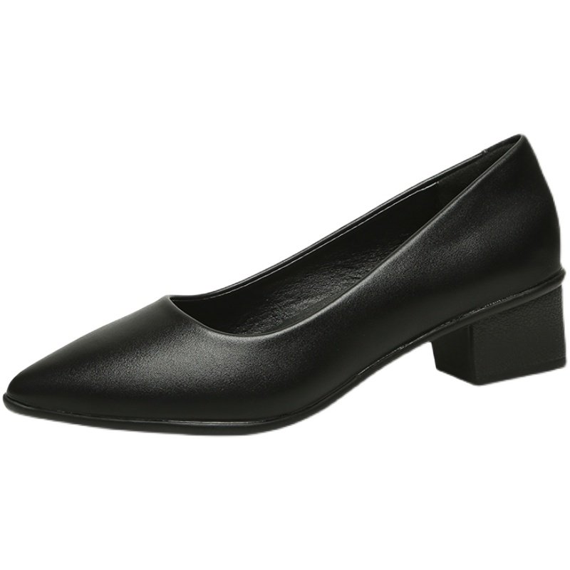 工作鞋女黑色平底软底粗r跟皮鞋职业上班面试酒店防滑空姐尖头单,女鞋,浅口单鞋,淘宝优惠券,粉丝福利购,淘宝优惠卷