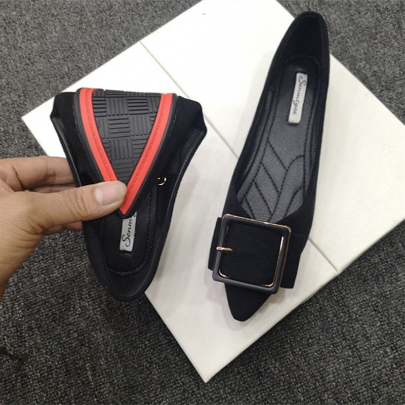 方扣平底单鞋女2023新款百搭尖头网红低跟秋鞋子平W跟软底豆豆瓢,女鞋,浅口单鞋,淘宝优惠券,粉丝福利购,淘宝优惠卷