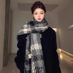 F12025秋冬季款百搭双面仿羊绒大版披肩版百搭加厚保暖护脖围巾-
