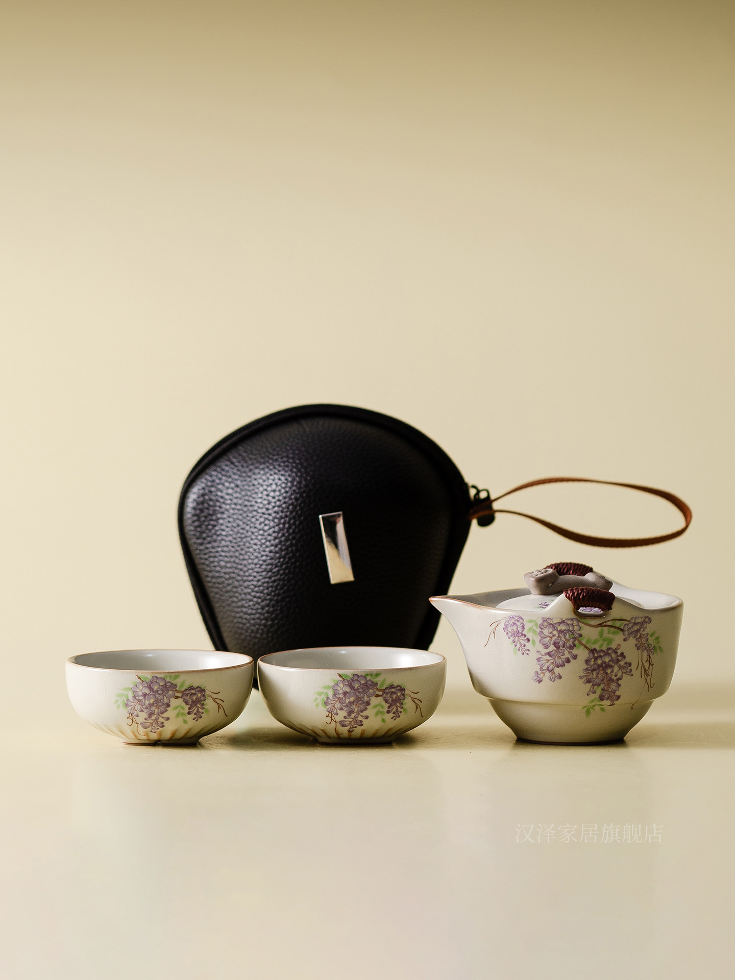 紫藤花手抓壶快客杯便携式户外露营旅行茶具套装一壶两杯功夫茶具