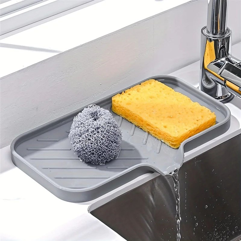 Sink bSilicone Tray With Drain Soap Sponge Storage Holder Co