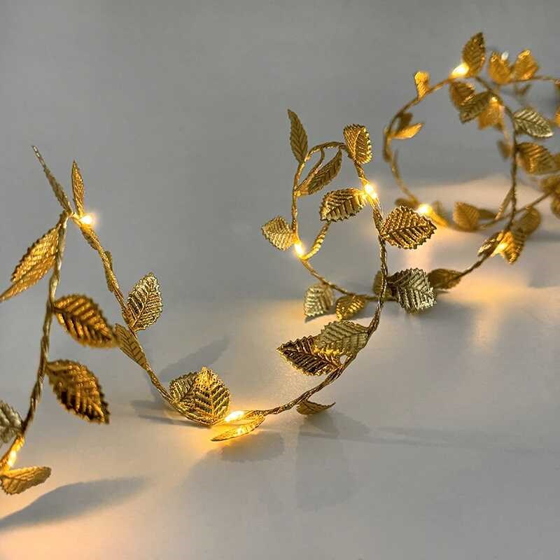 2M 20LED Golden Leaves wString Fairy Lights For Wedding
