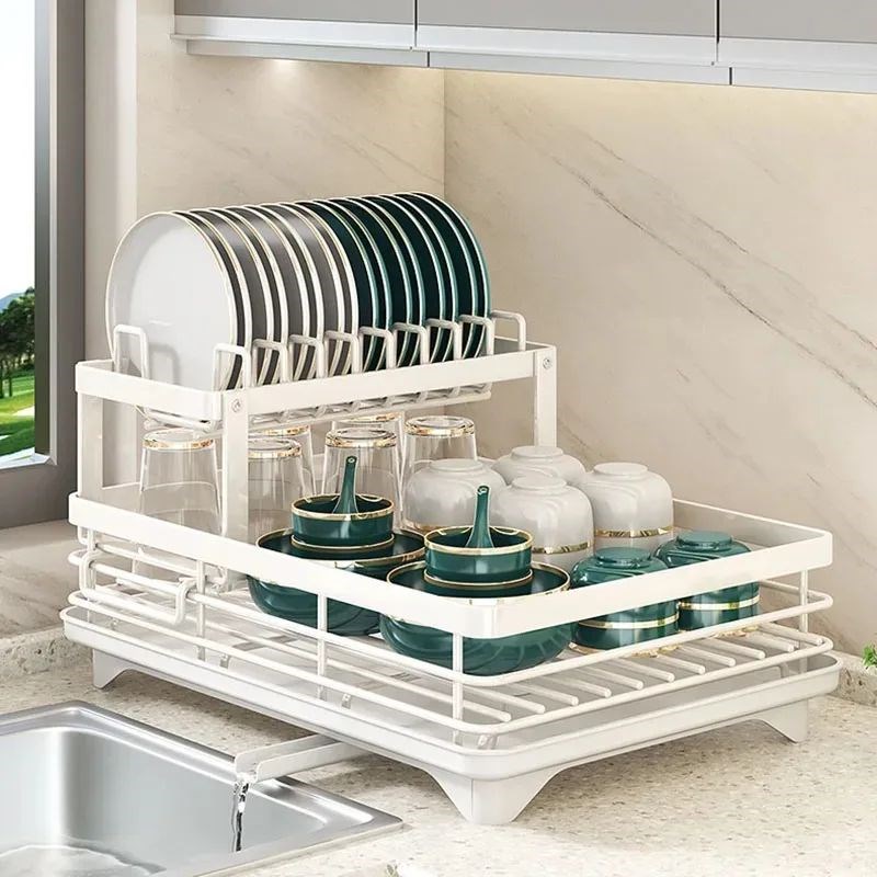 Dish Drying Rack Adjurstable Kitchen Plates Organizer with D