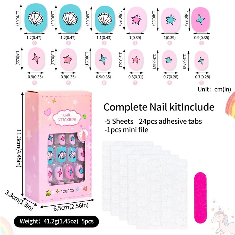 120Pcs Children's Press on Nails Kids Cartoon AcryVlic Fake