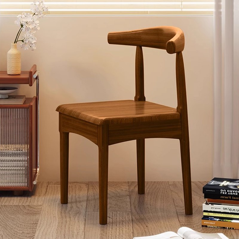 纯实木椅子牛角椅餐桌家用中式原木头靠背书桌学习胡桃办公小茶凳