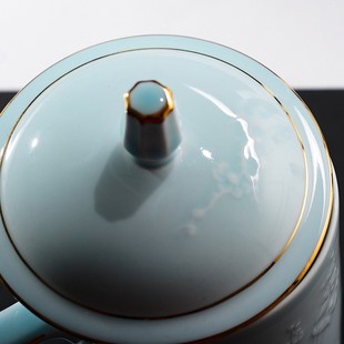 景德镇手工影青陶瓷办公陶瓷杯带盖大容量泡茶杯子会议杯家用水杯