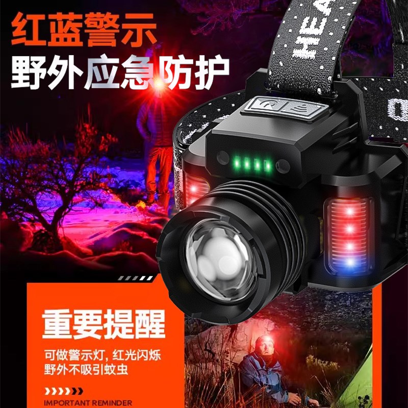 头灯2025新款强光超亮头戴式超长续航100小时led感应户外登山赶海