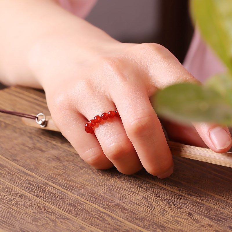天然红玛瑙戒指女秋冬适合手粗的大码胖手转运珠聚财脚趾红色水晶