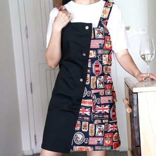 家居围裙女复古拼接厨房做饭围腰女士餐厅奶茶店花艺男工作服定制
