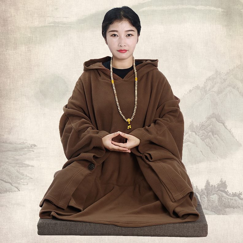 春秋款摇粒绒中长款居士服禅修打坐专用披风斗篷大披风男女通用
