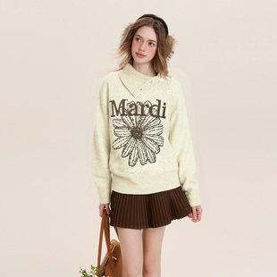 Mardi韩系彩绘雏菊毛衣女25冬季新款休闲轻奢慵懒风内搭针织上衣