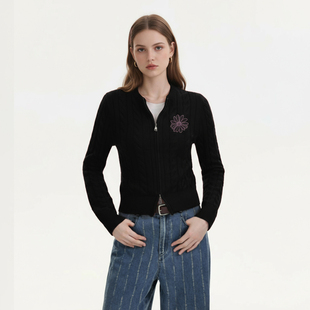 Mardi韩版通勤羊毛混纺设计感针织开衫25秋冬季新款麻花毛衣外套