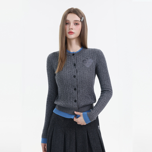 Mardi韩系学院风25秋季新款女装上衣撞色通勤绵羊毛针织开衫外套