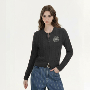 Mardi韩版通勤羊毛混纺设计感针织开衫25秋冬季新款麻花毛衣外套