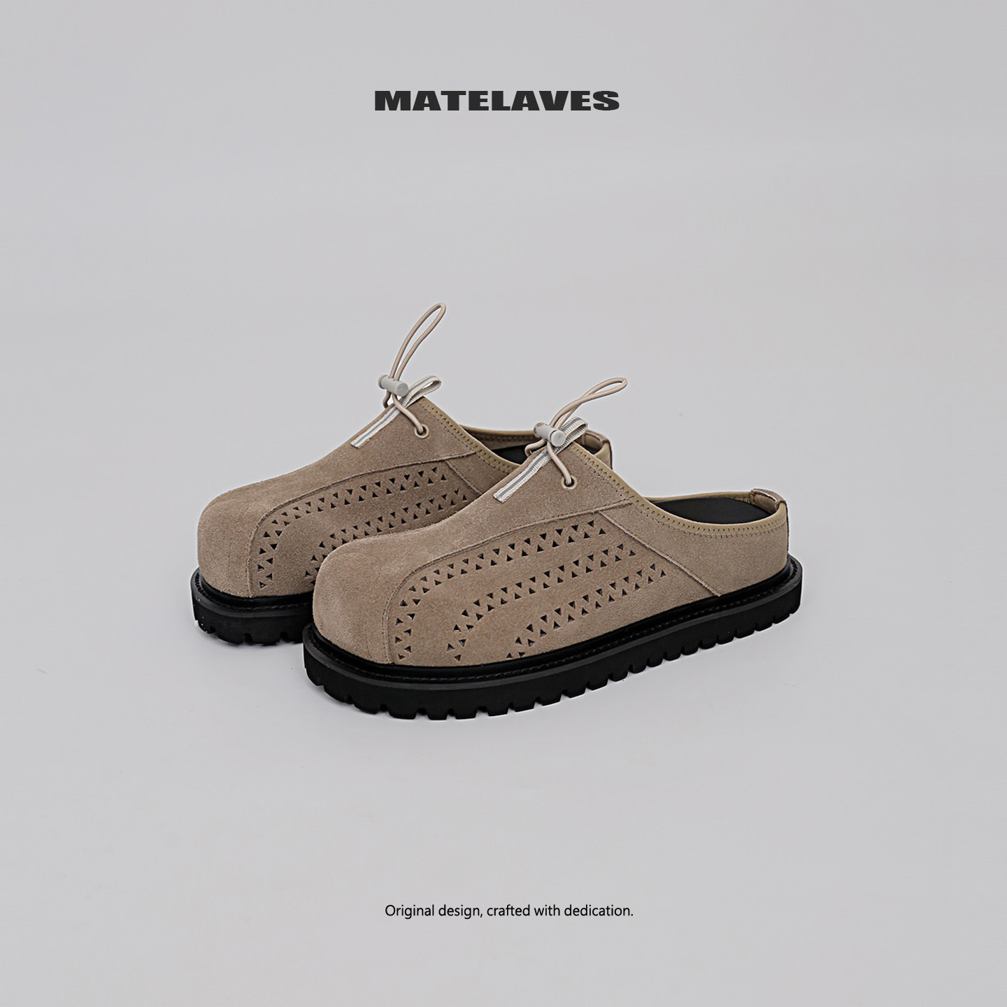 MATELAVES 歪头老钱风勃肯鞋男厚底增高镂空一脚蹬懒人透气半拖鞋
