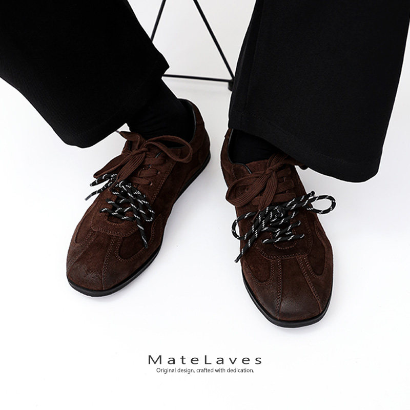 MATELAVES 双鞋带德训鞋子男 复古磨砂小众设计轻便平底休闲皮鞋