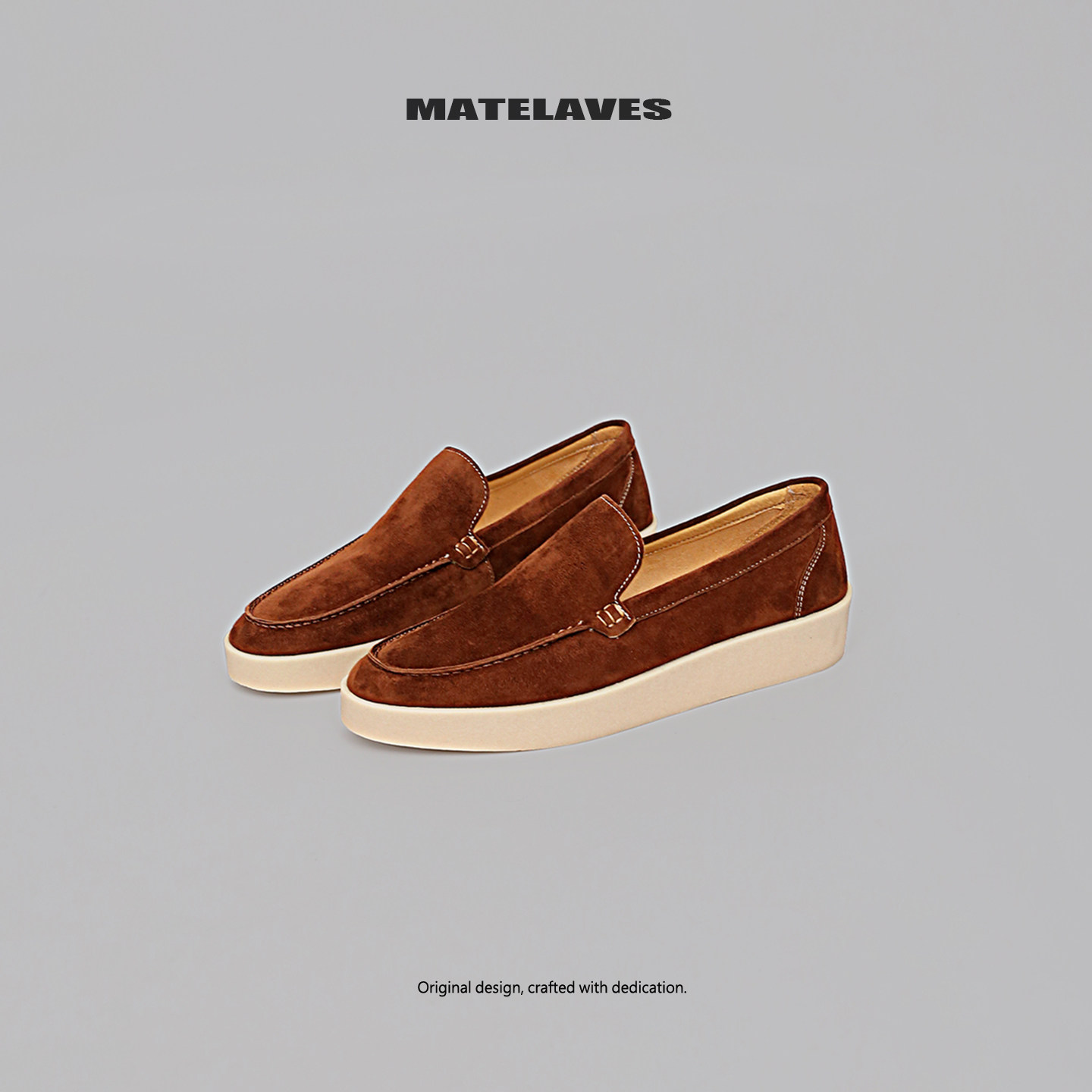 MATELAVES 老钱风高丝光反绒乐福鞋男高级感厚底增高一脚蹬豆豆鞋