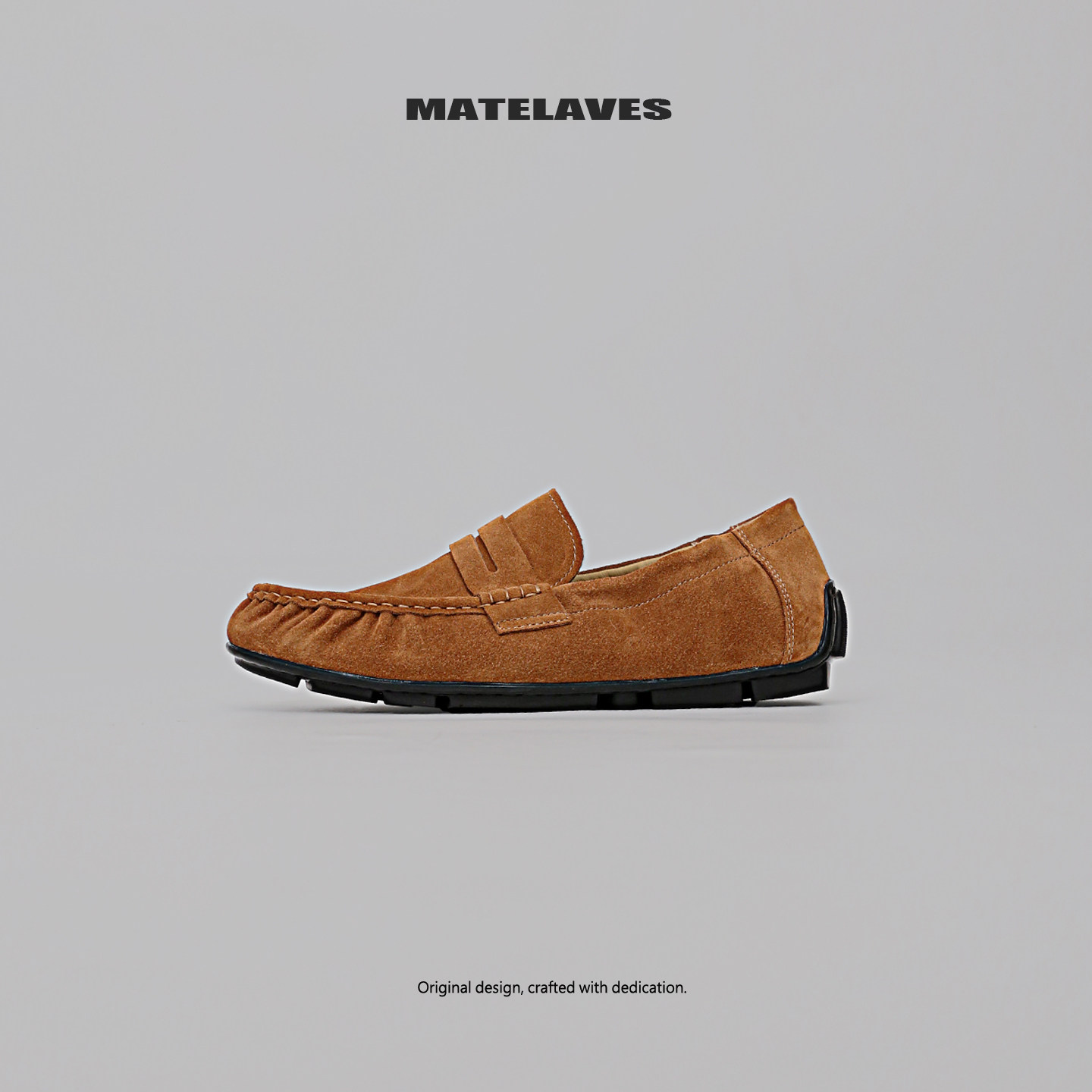 MATELAVES 老钱风反绒皮豆豆鞋男麂皮高级感透气一脚蹬懒人乐福鞋