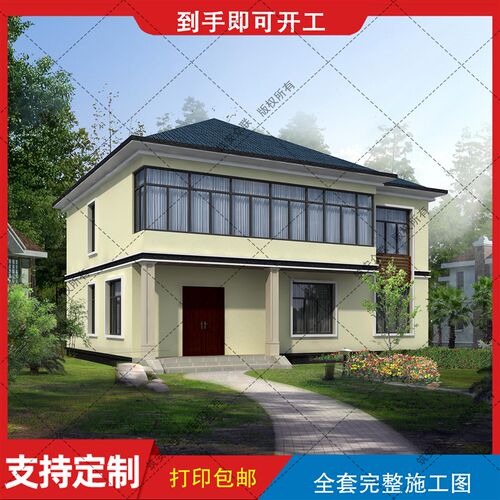 现代简约二层别墅设计新农村自建房建筑结构水电施工图纸B966